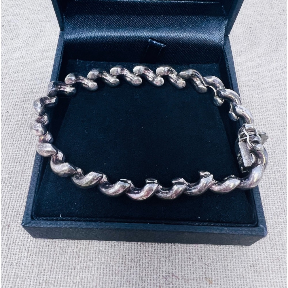 Vintage Italy Sterling Silver San Marco Twisted Link Bracelet 8 Inch Box Clasp